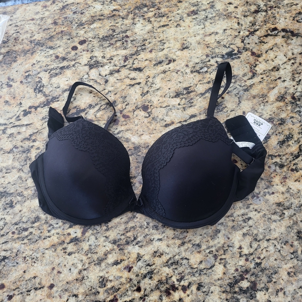 NEW EKOUAER BLACK PUSH UP BRA ADJUSTABLE STRAPS 36E
